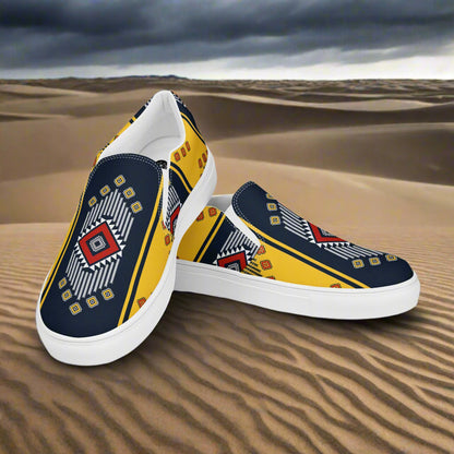 Women’s Southwest Print, Slip-on Canvas Shoes, Native American, Geometric Pattern, Kaibito