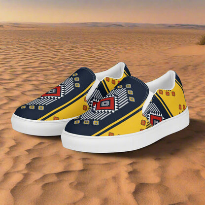 Women’s Southwest Print, Slip-on Canvas Shoes, Native American, Geometric Pattern, Kaibito
