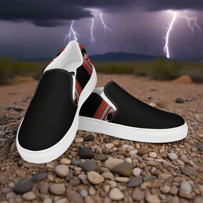 Women’s Southwest Print, Custom Slip-on Canvas Shoes, Geometric Pattern, Barbarosa, Two-Tone