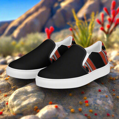 Women’s Southwest Print, Custom Slip-on Canvas Shoes, Geometric Pattern, Barbarosa, Two-Tone
