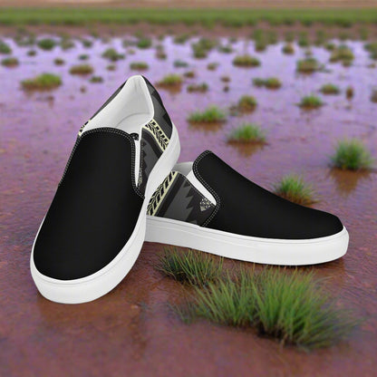 Women’s Southwest Print, Slip-on Canvas Shoes, Native American, Geometric Pattern, Oljato Two-Tone