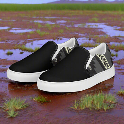 Women’s Southwest Print, Slip-on Canvas Shoes, Native American, Geometric Pattern, Oljato Two-Tone