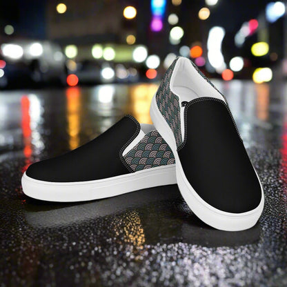 Women’s Custom, Asian Print, Slip-on Canvas Shoes, Japanese Sea Waves Pattern, Two-Tone