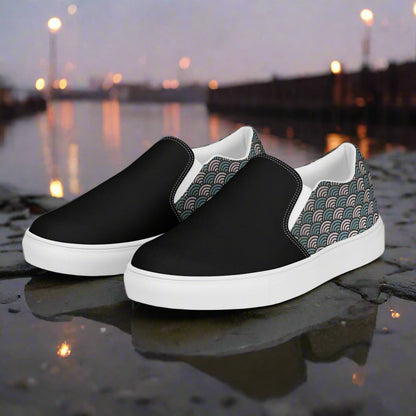 Women’s Custom, Asian Print, Slip-on Canvas Shoes, Japanese Sea Waves Pattern, Two-Tone