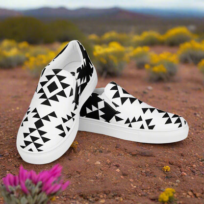 Women’s Southwest Print, Slip-on Canvas Shoes, Native American, Geometric Pattern, Sonora Reverse 