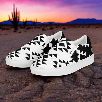Women’s Southwest Print, Slip-on Canvas Shoes, Native American, Geometric Pattern, Sonora Reverse 