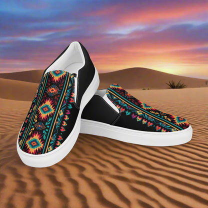 Women’s Southwest Print, Slip-on Canvas Shoes, Native American, Geometric Pattern, Ixtlan Halftone