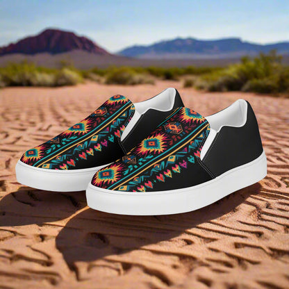 Women’s Southwest Print, Slip-on Canvas Shoes, Native American, Geometric Pattern, Ixtlan Halftone