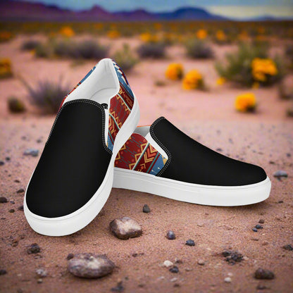 Women’s Southwest Print, Slip-on Canvas Shoes, Native American, Geometric Pattern, Veyo Two-Tone