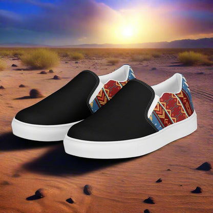 Women’s Southwest Print, Slip-on Canvas Shoes, Native American, Geometric Pattern, Veyo Two-Tone