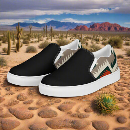 Women’s Southwest Print, Custom Slip-on Canvas Shoes, Geometric Pattern, Big Mesa, Two-Tone