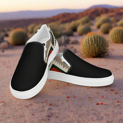 Women’s Southwest Print, Custom Slip-on Canvas Shoes, Geometric Pattern, Big Mesa, Two-Tone