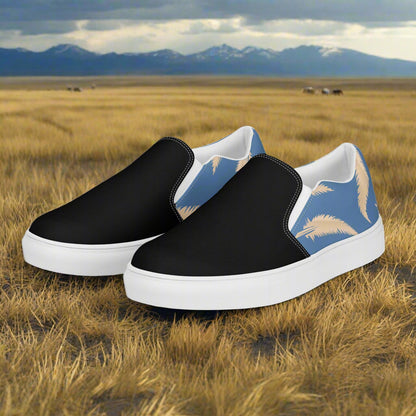 Women’s Footwear Slip-on Canvas Shoes - Blue Feather Two-Tone