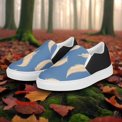 Women’s Custom Slip-on Canvas Footwear - Blue Feather Halftone Print Sneakers