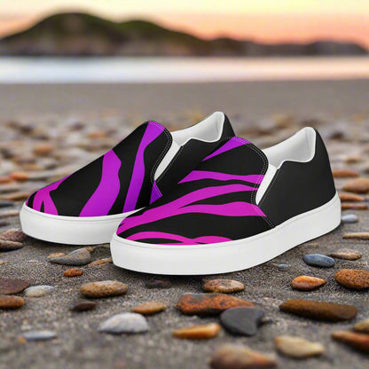 Women’s Animal Print, Slip-on Canvas Shoes, Purple Zebra Pattern, Halftone