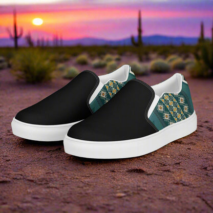 Women’s Southwest Print, Slip-on Canvas Shoes, Native American, Geometric Pattern, Kiva Two-Tone