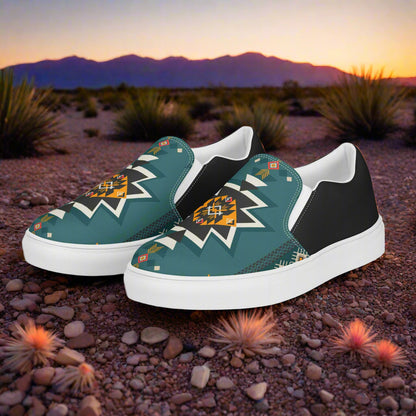 Women’s Southwest Print, Slip-on Canvas Shoes, Native American, Geometric Pattern, Kiva Halftone