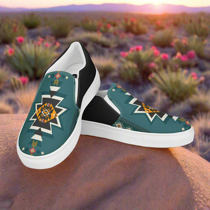 Women’s Southwest Print, Slip-on Canvas Shoes, Native American, Geometric Pattern, Kiva Halftone