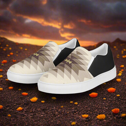 Women’s Southwest Print, Slip-on Canvas Shoes, Native American, Geometric Pattern, Kewa Halftone