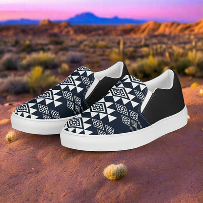 Women’s Southwest Print, Custom Slip-on Canvas Shoes, Native American Geometric Pattern, Durango, Halftone