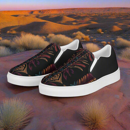 Women’s Southwest Print, Slip-on Canvas Shoes, Native American, Geometric Pattern, Iktomi Halftone