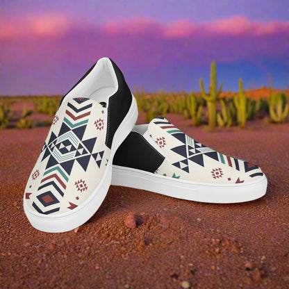 Women’s Southwest Print, Slip-on Canvas Shoes, Native American, Geometric Pattern, Supai Halftone