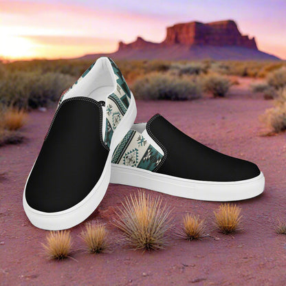 Women’s Southwest Print, Slip-on Canvas Shoes, Native American, Geometric Pattern, Kanab Two-Tone