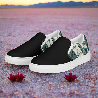 Women’s Southwest Print, Slip-on Canvas Shoes, Native American, Geometric Pattern, Kanab Two-Tone