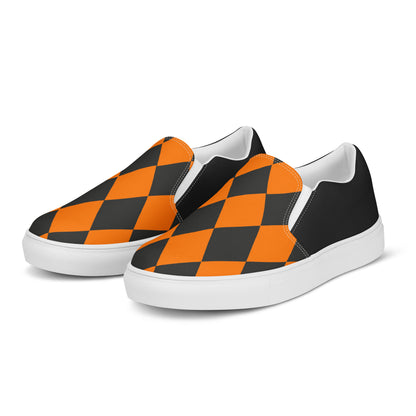GeoMetro | Women’s Slip-On Canvas Shoes | Harlequin Orange Halftone