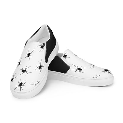 GeoMetro | Women’s Slip-On Canvas Shoes | Black Spiders Halftone