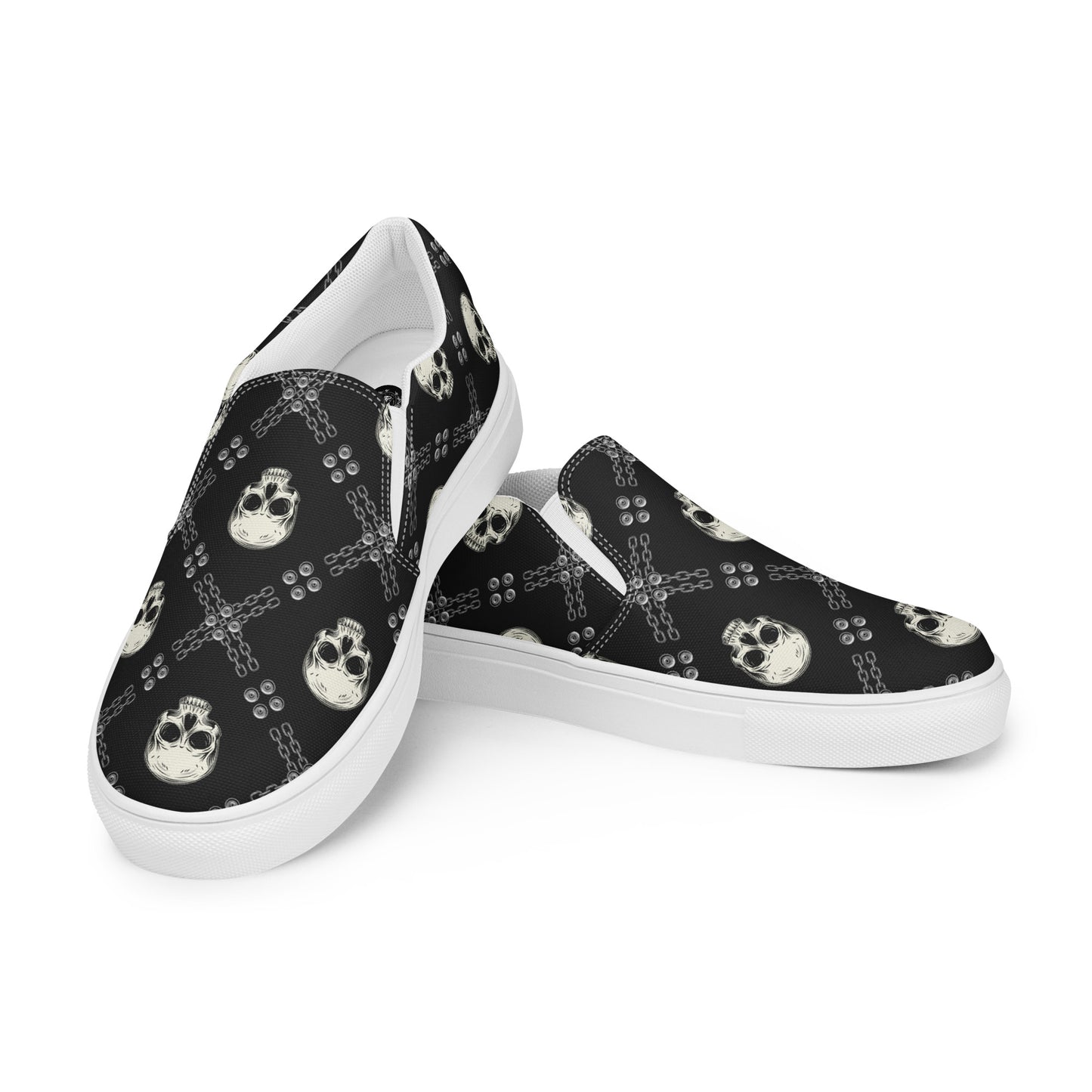 GeoMetro | Women’s Slip-On Canvas Shoes | Black Skulls