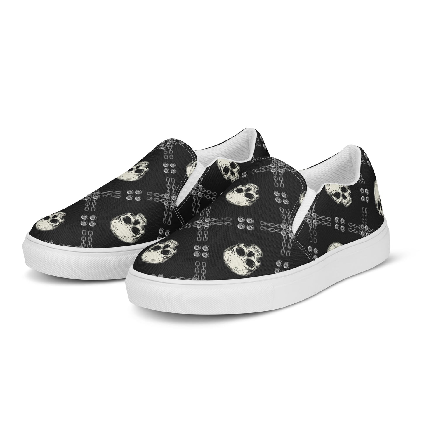 GeoMetro | Women’s Slip-On Canvas Shoes | Black Skulls