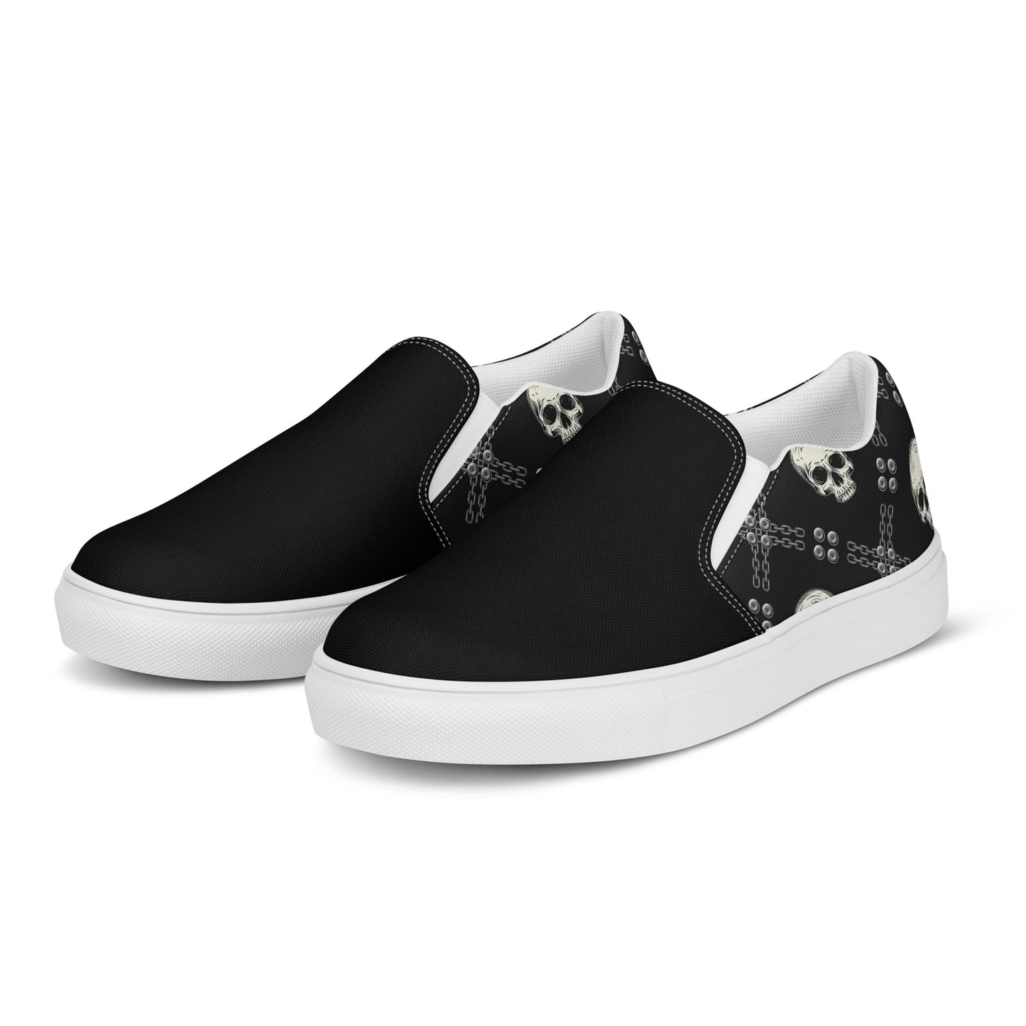 GeoMetro | Women’s Slip-On Canvas Shoes | Black Skulls 2Tone