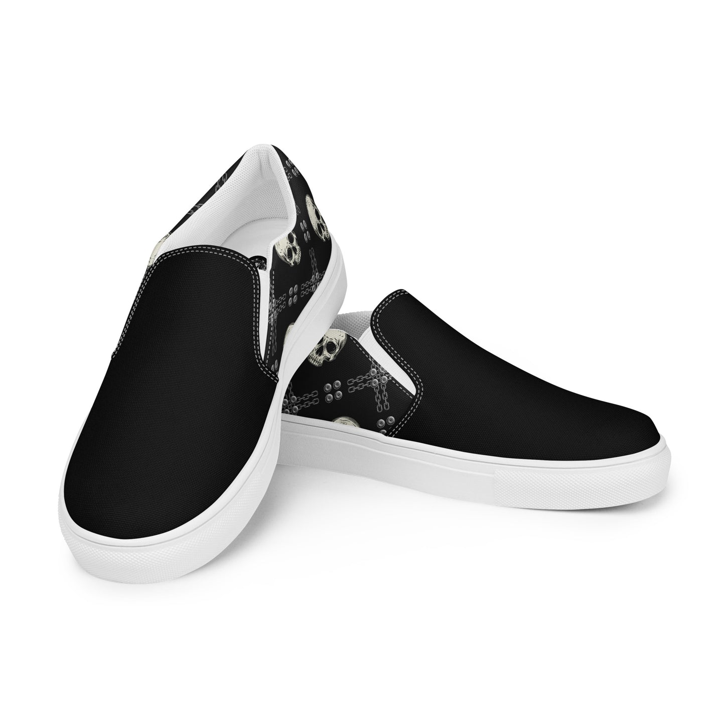 GeoMetro | Women’s Slip-On Canvas Shoes | Black Skulls 2Tone