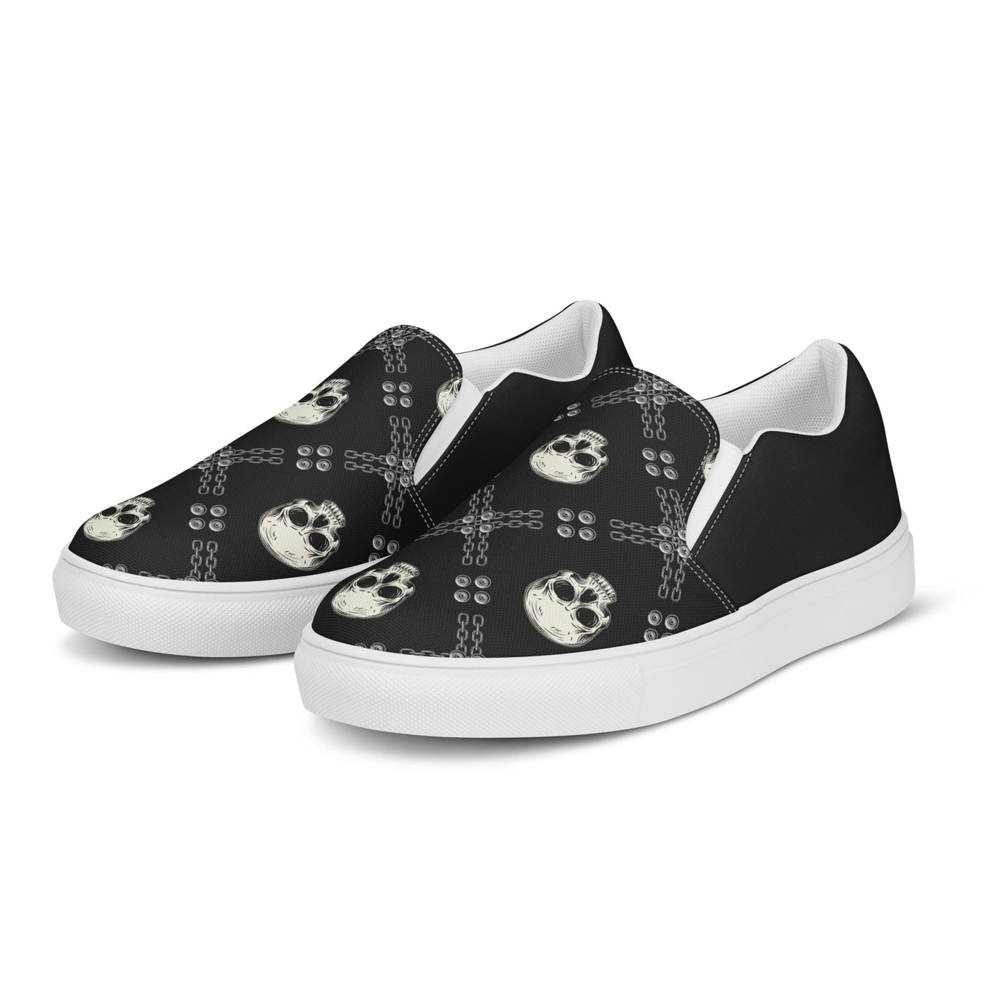 GeoMetro | Women’s Slip-On Canvas Shoes | Black Skulls Halftone