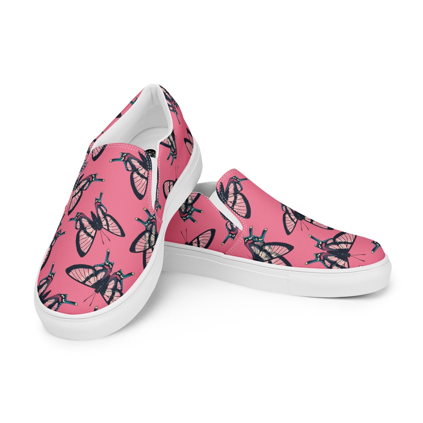 Eden Garden | Women’s Slip-on Canvas Shoes | Pink Black Butterflies