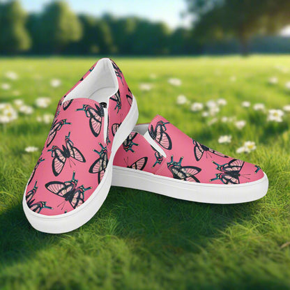 Women’s Custom Slip-on Canvas Shoes Pink & Black Butterfly Print