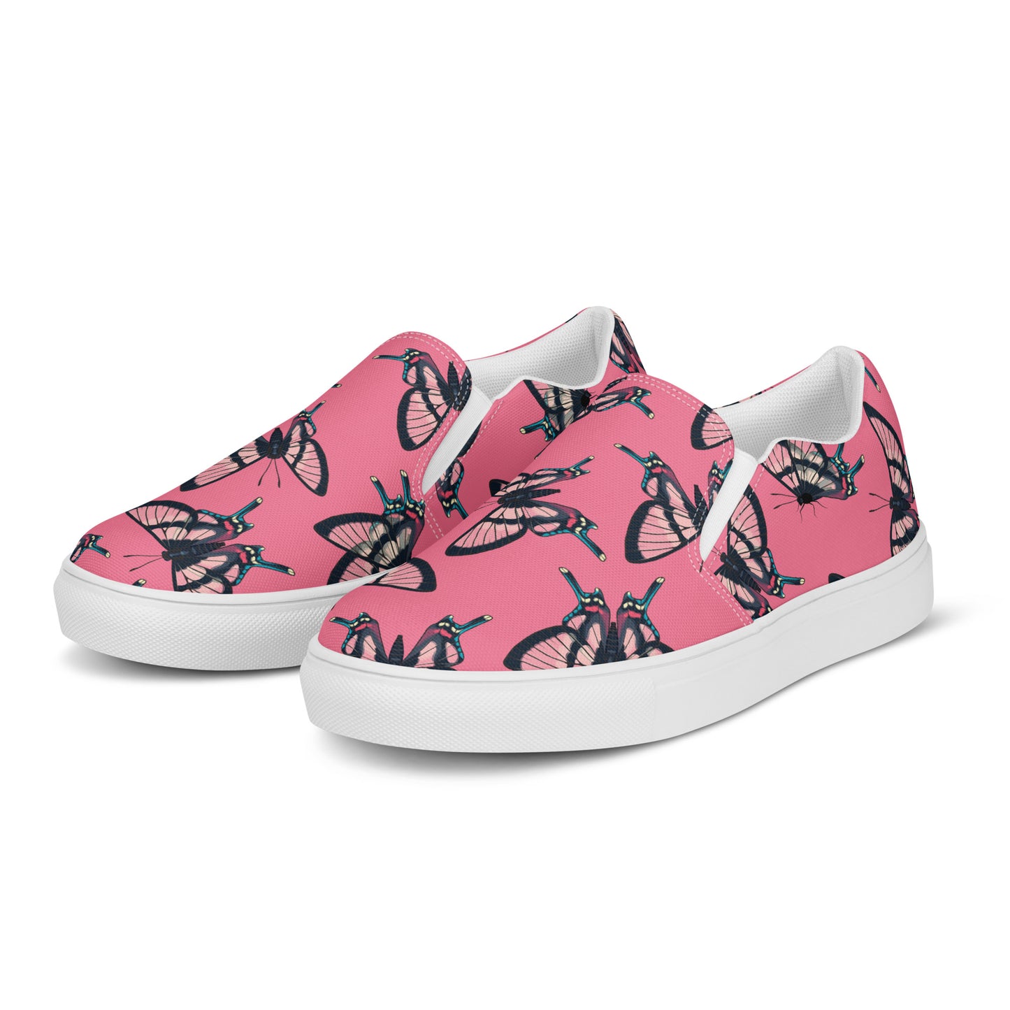 Eden Garden | Women’s Slip-on Canvas Shoes | Pink Black Butterflies