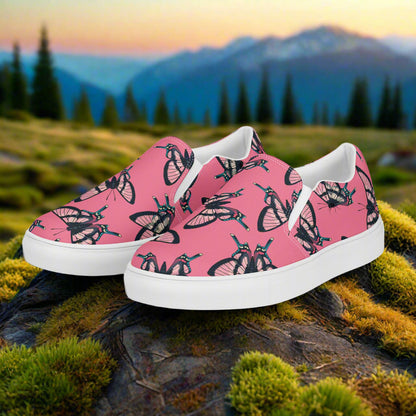 Women’s Custom Slip-on Canvas Shoes Pink & Black Butterfly Print