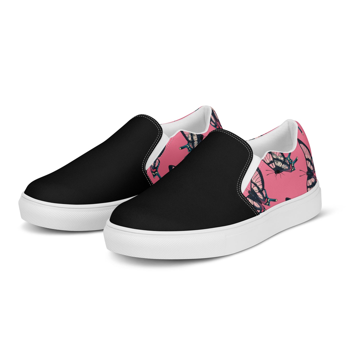 Eden Garden | Women’s Slip-on Canvas Shoes | Pink Black Butterflies 2Tone