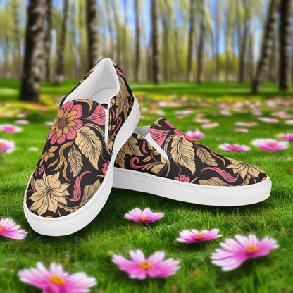 Women’s Custom Retro Floral Print Slip-on Canvas Shoes