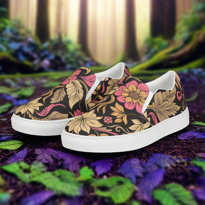 Women’s Custom Retro Floral Print Slip-on Canvas Shoes