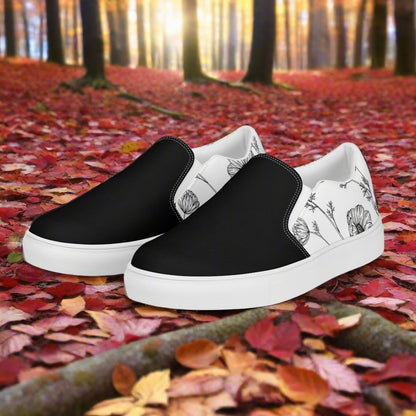 Women’s White Poppy Floral Print Slip-on Canvas Shoes Two-Tone