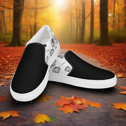 Women’s White Poppy Floral Print Slip-on Canvas Shoes Two-Tone