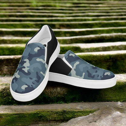 Women’s Blue-Grey Urban Camo Slip-On Canvas Shoes - Halftone