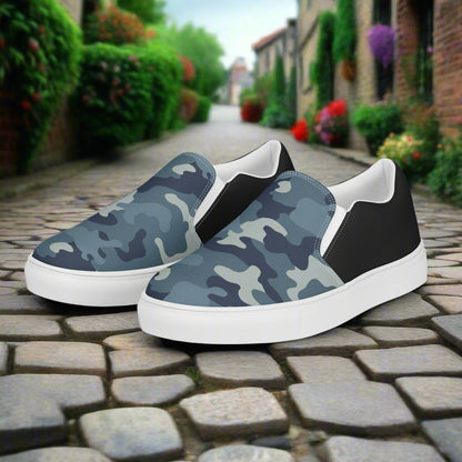 Women’s Blue-Grey Urban Camo Slip-On Canvas Shoes - Halftone