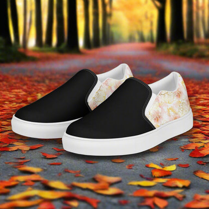 Women’s Custom Floral Print Slip-on Canvas Shoes Pink Peony Two-Tone