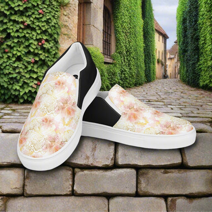 Women’s Floral Print Pink Peony Slip-on Canvas Shoes Halftone