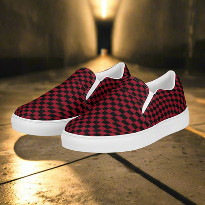 Women’s Custom Slip-On Canvas Shoes Black and Red Checkerboard Pattern