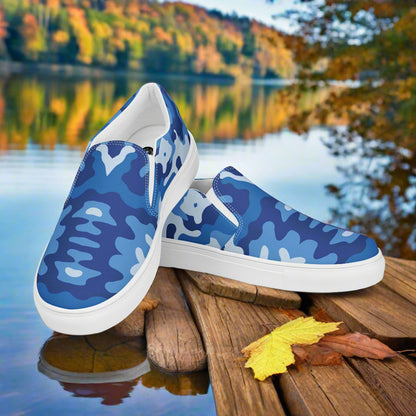 Women’s Slip-On Custom Canvas Shoes Blue Camo
